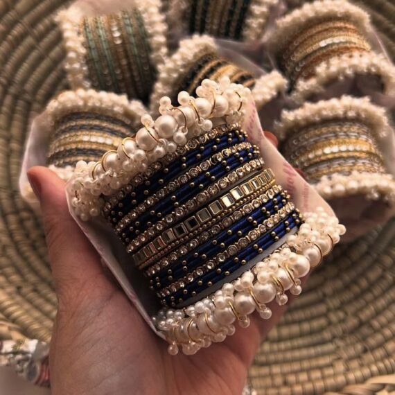 navy blue and white bangles set