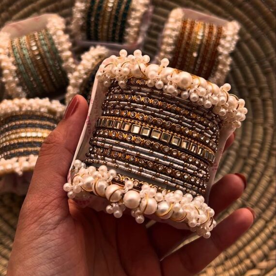 Gold and white bangles set