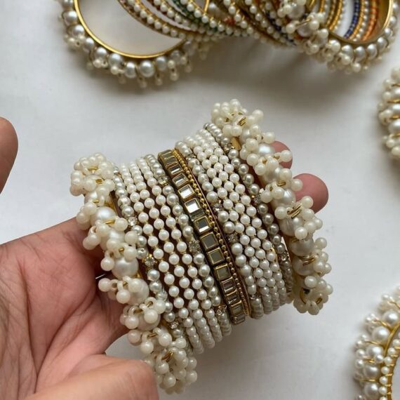 white and gold bangle set