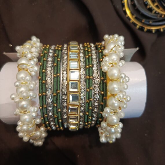 green and white bangles set