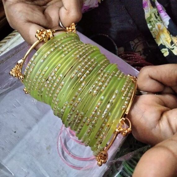 Kashmiri Churiyan with Kara Sawa 2 Parrot Green